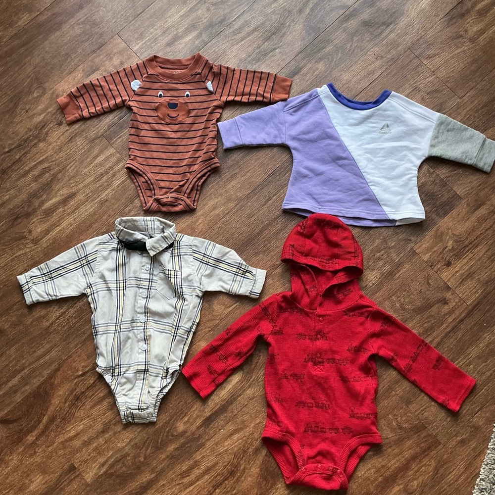 Baby Boy Long Sleeve Bodysuits & Tops Bundle (0–12M) – Carter’s, Reebok & More